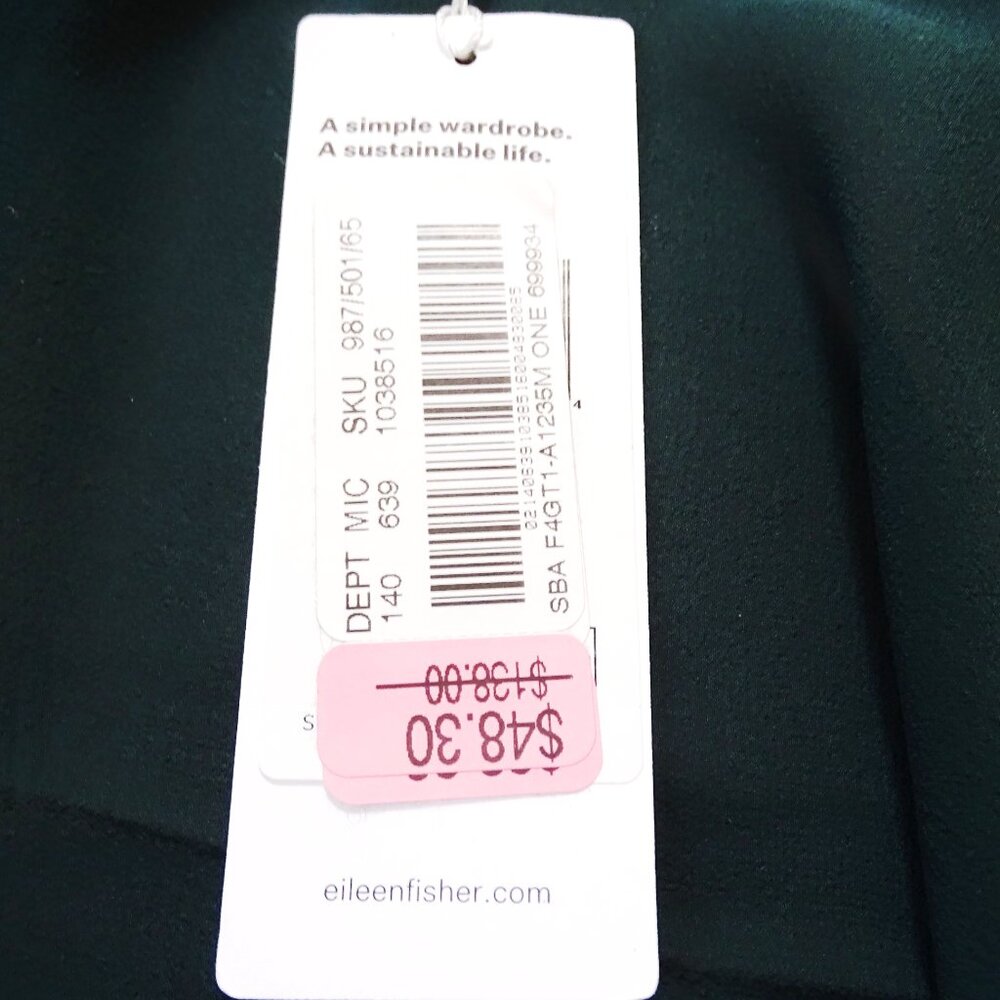 EILEEN FISHER Sheer Silk Georgette Wrap Boxy Fit Knee Length in Pine Green - Picture 8 of 10